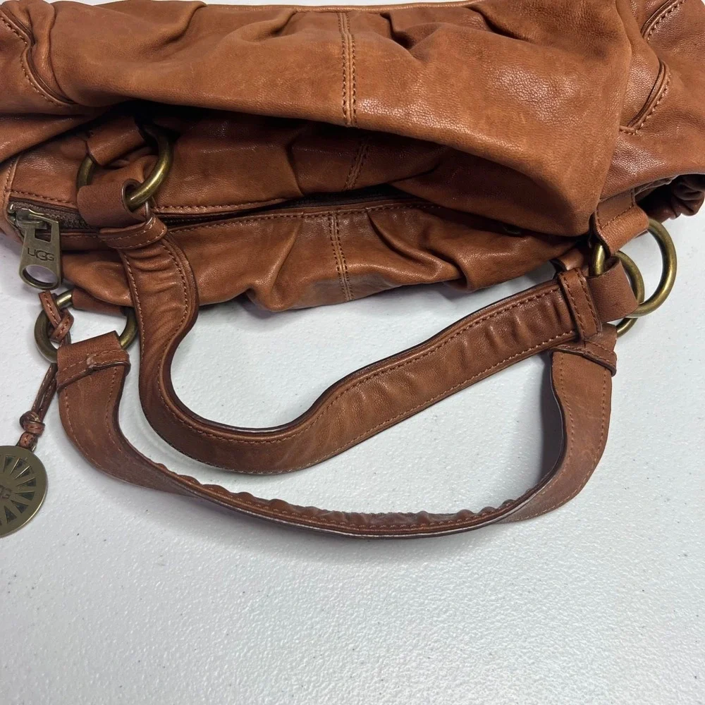 Ugg Australia Leather Hobo Shoulder Handbag Scrunchy Slouchy Cognac Brown